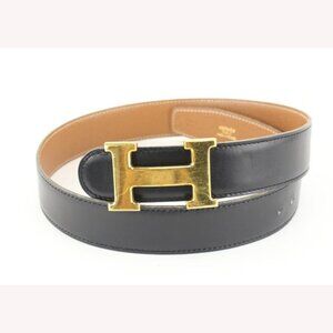 Hermès Black x Brown 32mm Reversible H Logo Belt Kit 84h615s